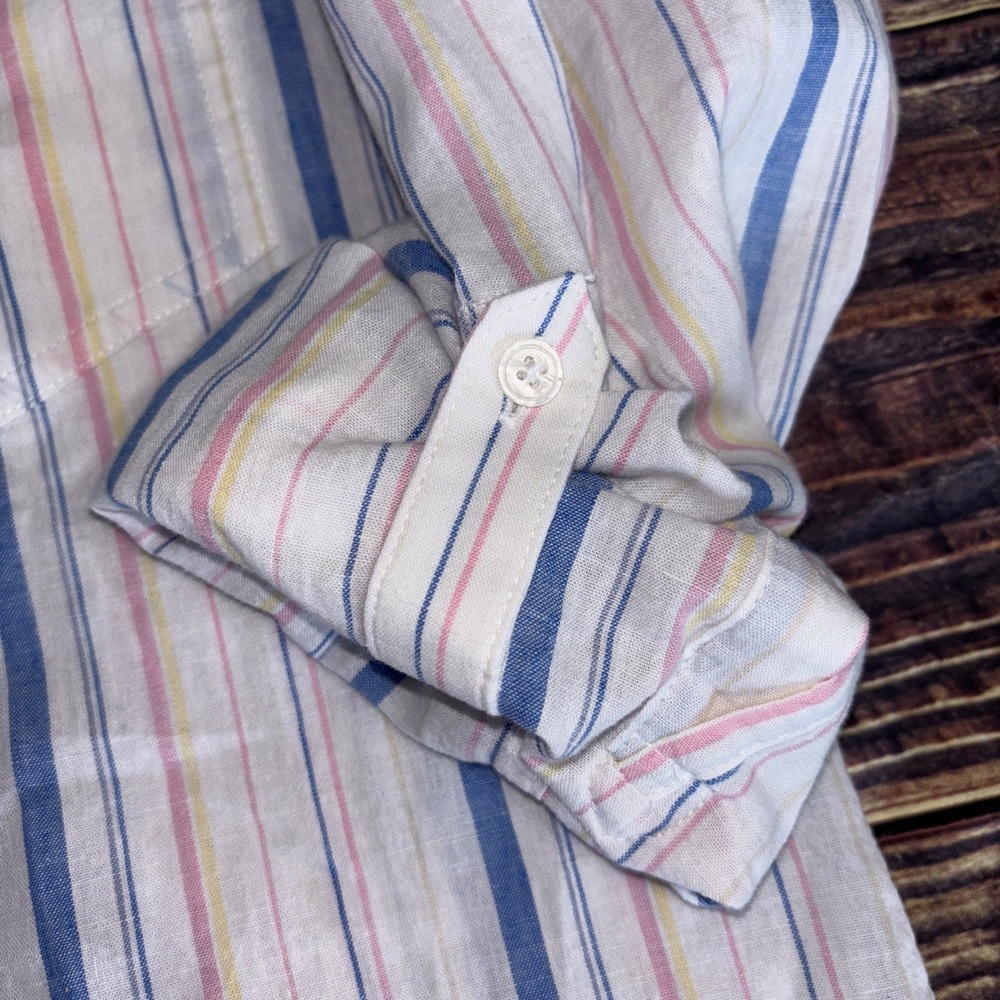 UNTUCKit Liza Shirt Medium White Multi Stripe Linen Cotton Blend Long Sleeve - Picture 6 of 9